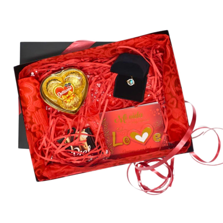 🌹 BOX ROMANTICO POR SAN VALENTIS 💝 2 COLLARES SATURNOS + CHOCLATES + TARJETA DE REGALO + 1 CAJA DE PRESERVATIVOS  💎!